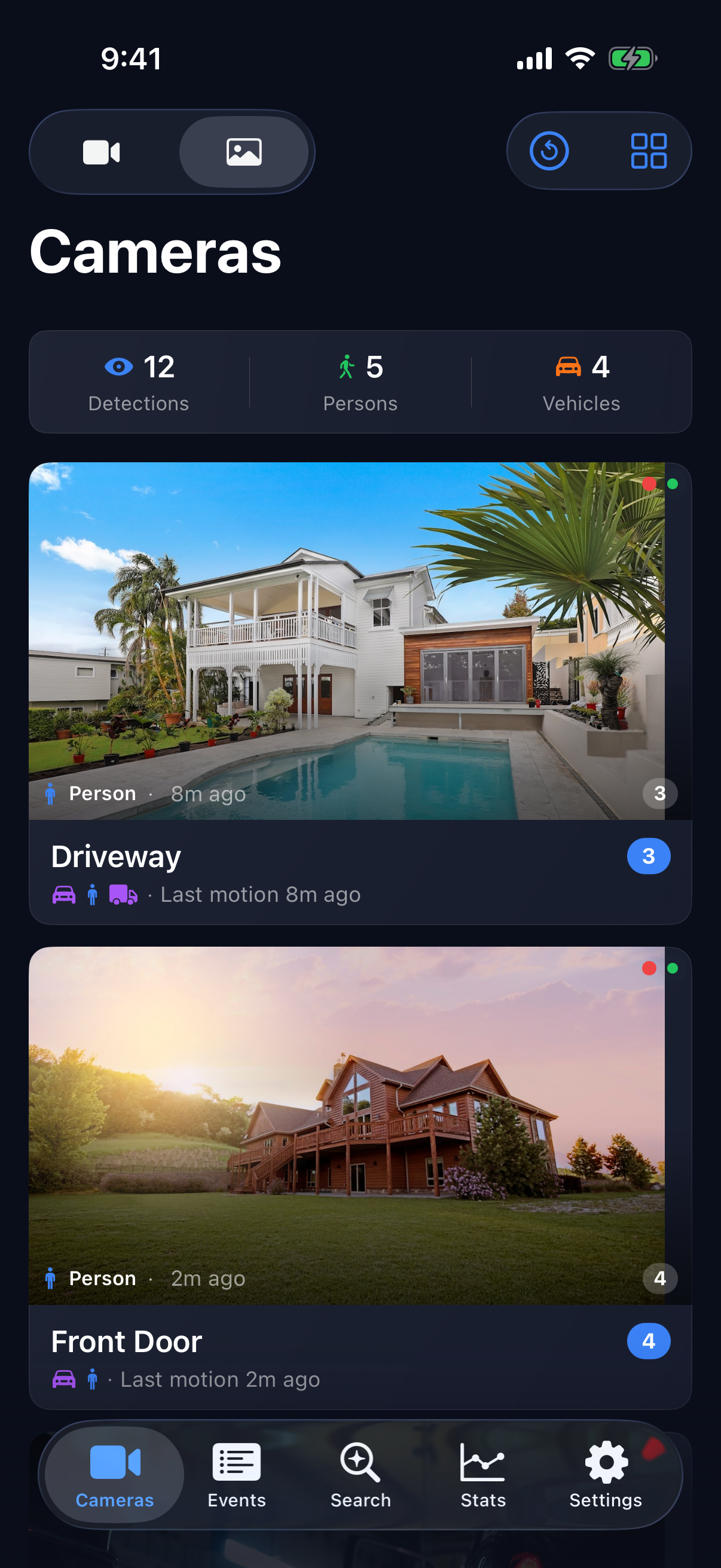 Lumen live camera grid showing all Frigate cameras