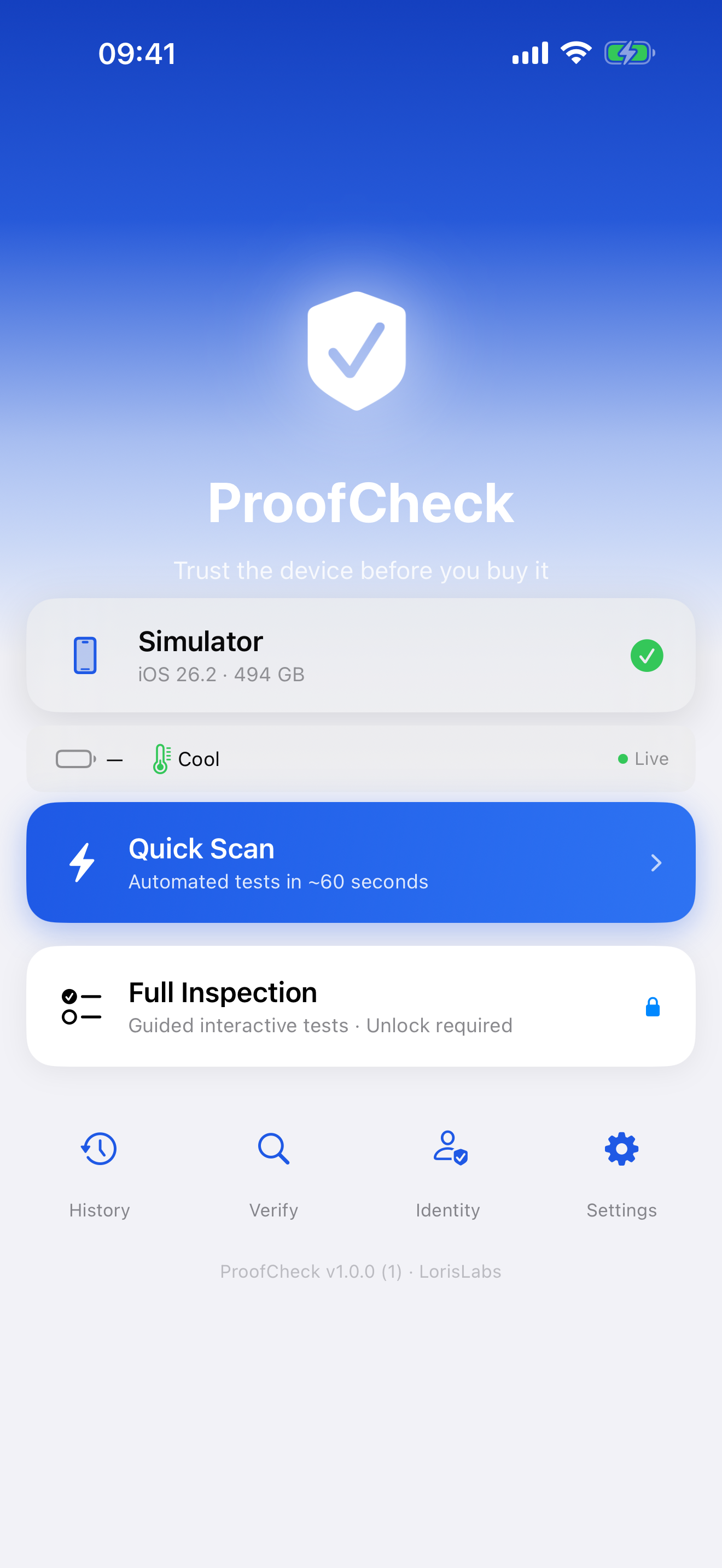 ProofCheck verified report with QR code and tamper-proof watermark