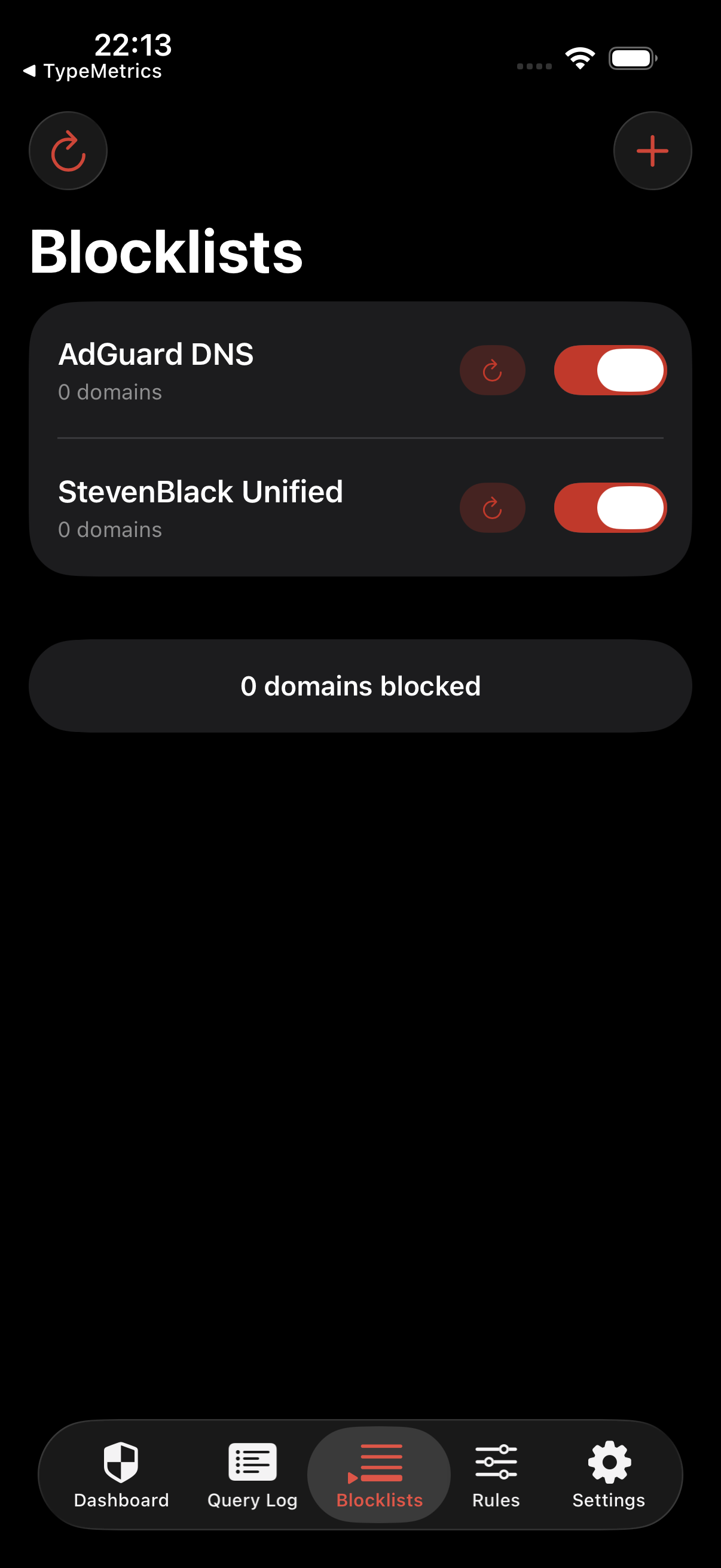 Sinkhole blocklist management showing community and custom blocklists